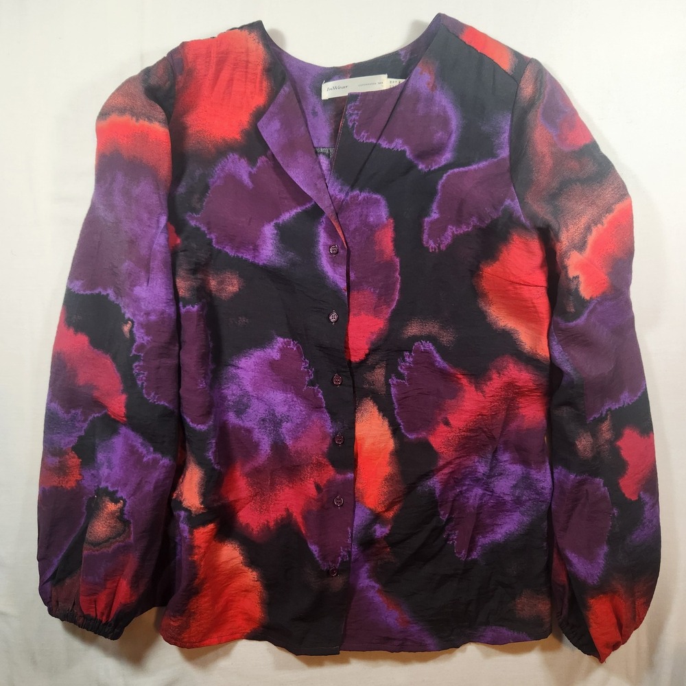 InWear FaberIW Shirt Abstract Watercolor‎ Print Blouse Purple Red Size 10